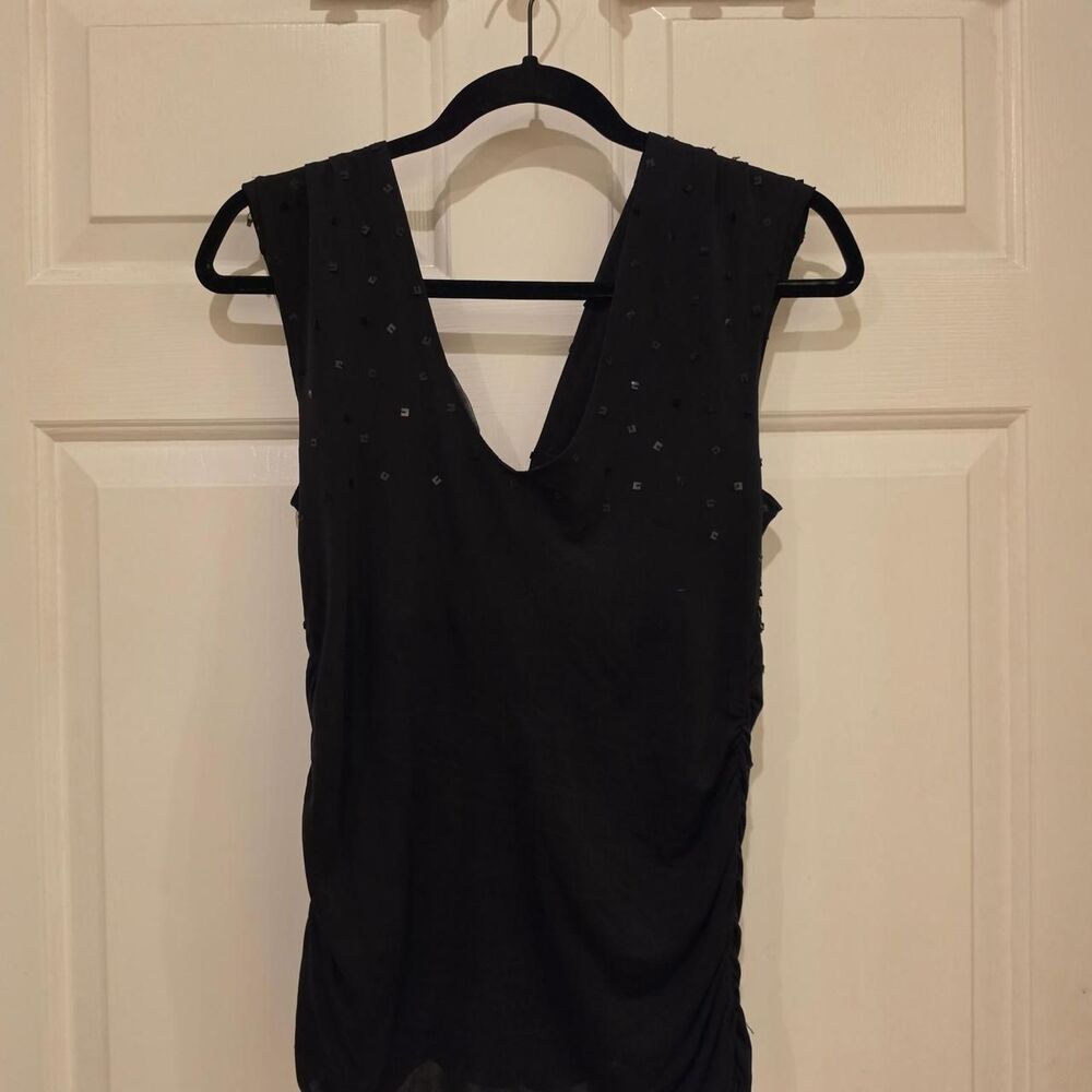 Vintage Y2k Bebe Women's Black and Silver Sequin Blouse - Picture 2 of 5